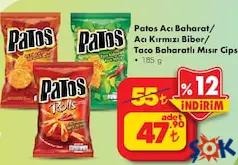 PATOS MISIR CİPSİ ÇEŞİTLERİ 185 G fiyat ve kampanya bilgisi